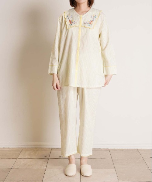 KID BLUE（キッドブルー）の「キッドブルー -２５ストライプエンブ -9分袖パジャマ -KNBK538 -kidblue（ルームウェア/パジャマ・レディース・イエロー/レッド/ブルー・M/L）」の19枚目の写真