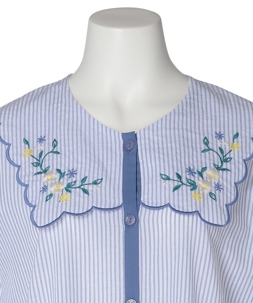 KID BLUE（キッドブルー）の「キッドブルー -２５ストライプエンブ -9分袖パジャマ -KNBK538 -kidblue（ルームウェア/パジャマ・レディース・イエロー/レッド/ブルー・M/L）」の11枚目の写真