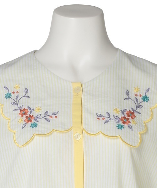 KID BLUE（キッドブルー）の「キッドブルー -２５ストライプエンブ -9分袖パジャマ -KNBK538 -kidblue（ルームウェア/パジャマ・レディース・イエロー/レッド/ブルー・M/L）」の5枚目の写真