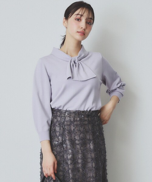 セール】ロールカラーボウタイニット【洗濯機洗い可】（ニット