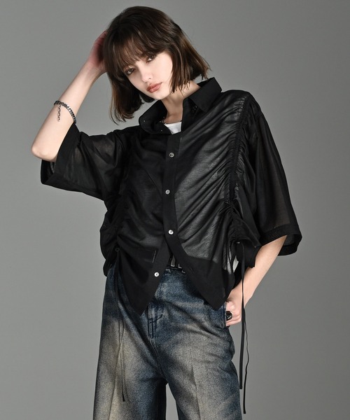 トップス 25ss loose silhouette lace/sheer shirt セール】25ss loose silhouette lace/sheer shirt / 25SS ルーズ