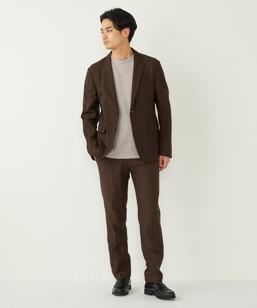 新品未使用⭐︎五大陸⭐︎ シャドーストライプ2Bテーラードジャケット ブラウン SHIPS Colors:〈洗濯機可能〉シャリル ジャージー 2B ジャケット