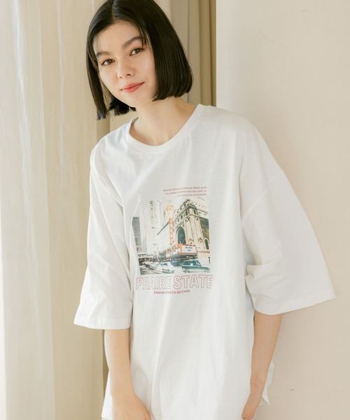 niko and...（ニコアンド）の「バック布帛CITYフォトＴシャツ（Tシャツ/カットソー・レディース・ナチュラル/オフホワイト/チャコール/ピンク・FREE）」の10枚目の写真