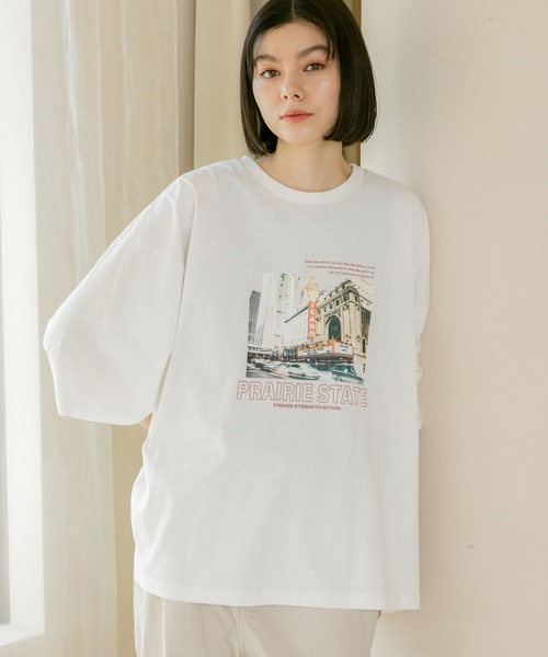 niko and...（ニコアンド）の「バック布帛CITYフォトＴシャツ（Tシャツ/カットソー・レディース・ナチュラル/オフホワイト/チャコール/ピンク・FREE）」の11枚目の写真