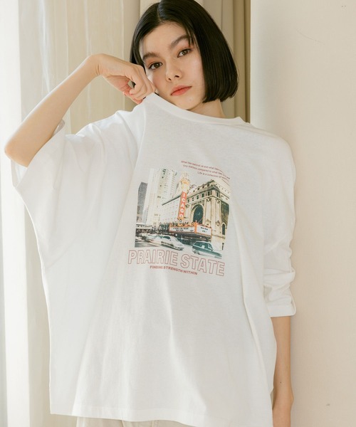 niko and...（ニコアンド）の「バック布帛CITYフォトＴシャツ（Tシャツ/カットソー・レディース・ナチュラル/オフホワイト/チャコール/ピンク・FREE）」の12枚目の写真