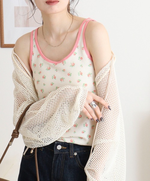 JEMORGAN（ジェーイーモーガン）の「JEMORGAN ワッフル花柄クレリックタンクトップ（タンクトップ・レディース・パープル/ベージュ系その他/ピンク/サックスブルー・F）」の4枚目の写真