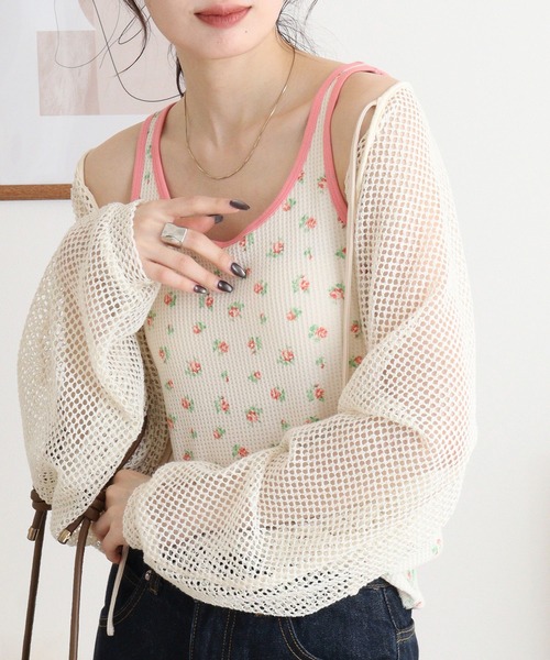 JEMORGAN（ジェーイーモーガン）の「JEMORGAN ワッフル花柄クレリックタンクトップ（タンクトップ・レディース・パープル/ベージュ系その他/ピンク/サックスブルー・F）」の14枚目の写真