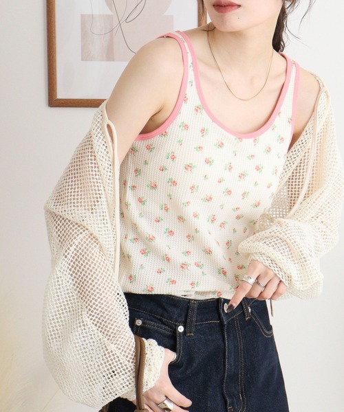 JEMORGAN（ジェーイーモーガン）の「JEMORGAN ワッフル花柄クレリックタンクトップ（タンクトップ・レディース・パープル/ベージュ系その他/ピンク/サックスブルー・F）」の15枚目の写真