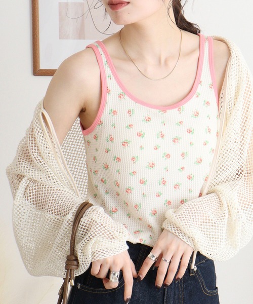 JEMORGAN（ジェーイーモーガン）の「JEMORGAN ワッフル花柄クレリックタンクトップ（タンクトップ・レディース・パープル/ベージュ系その他/ピンク/サックスブルー・F）」の16枚目の写真