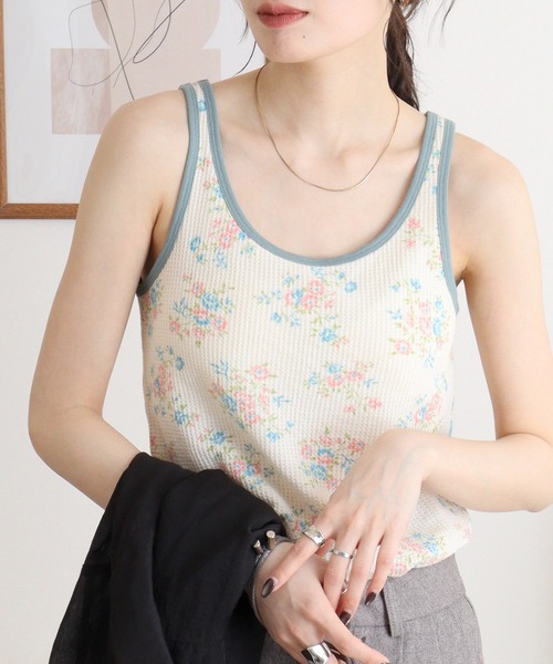 JEMORGAN（ジェーイーモーガン）の「JEMORGAN ワッフル花柄クレリックタンクトップ（タンクトップ・レディース・パープル/ベージュ系その他/ピンク/サックスブルー・F）」の6枚目の写真