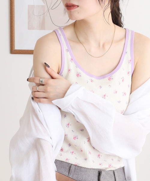 JEMORGAN（ジェーイーモーガン）の「JEMORGAN ワッフル花柄クレリックタンクトップ（タンクトップ・レディース・パープル/ベージュ系その他/ピンク/サックスブルー・F）」の11枚目の写真