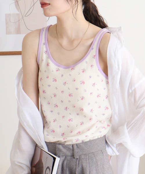 JEMORGAN（ジェーイーモーガン）の「JEMORGAN ワッフル花柄クレリックタンクトップ（タンクトップ・レディース・パープル/ベージュ系その他/ピンク/サックスブルー・F）」の13枚目の写真