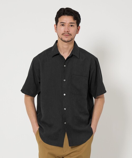 新品BEAUTY&YOUTH ネイビー 半袖シャツ L ビームス アローズ セール】【WEB限定 WARDROBE SMART】スエードライク シャツ