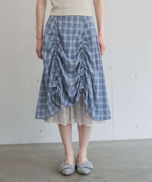 スカート idem lace layered drawstring skirt lace layered drawstring skirt／レースレイヤードドロスト