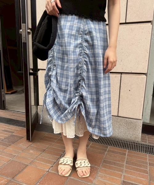 lace layered drawstring skirt／レースレイヤードドロスト