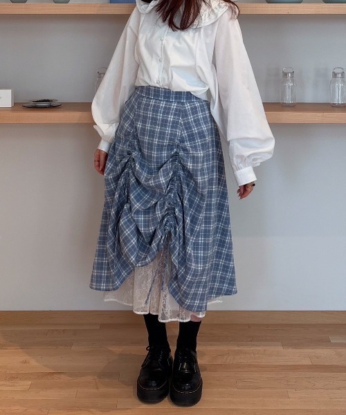 スカート idem lace layered drawstring skirt lace layered drawstring skirt／レースレイヤードドロスト