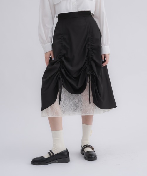 スカート idem lace layered drawstring skirt lace layered drawstring skirt／レースレイヤードドロスト