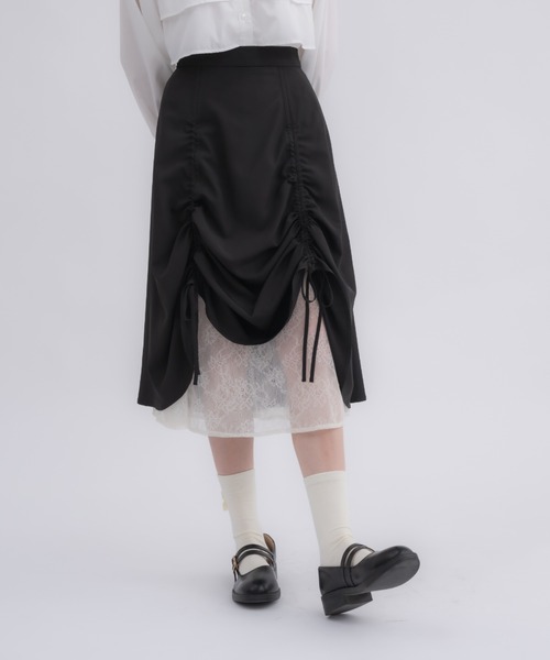 idem（イデム）の「lace layered drawstring skirt／レースレイヤードドロストスカート（スカート・レディース・ブルー/ネイビー/ブラック/グレー・FREE）」の6枚目の写真