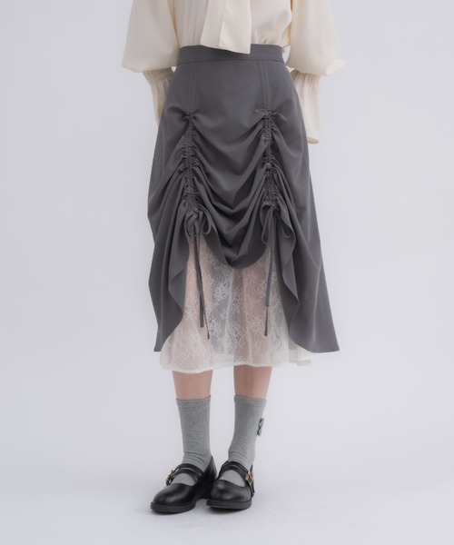 idem（イデム）の「lace layered drawstring skirt／レースレイヤードドロストスカート（スカート・レディース・ブルー/ネイビー/ブラック/グレー・FREE）」の16枚目の写真