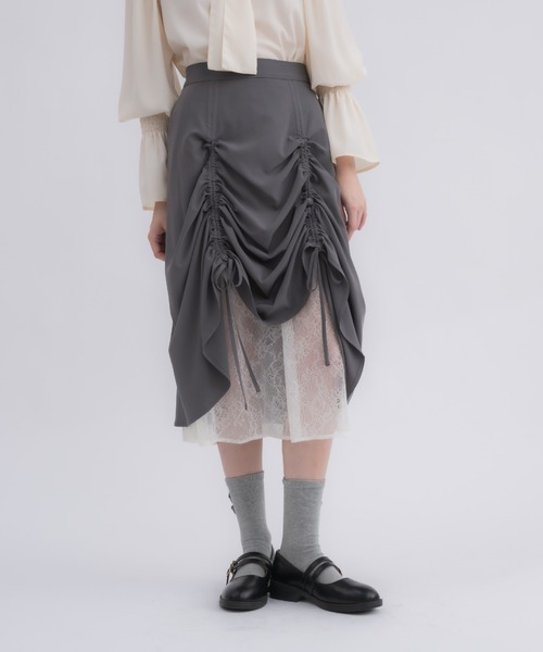 スカート idem lace layered drawstring skirt lace layered drawstring skirt／レースレイヤードドロスト