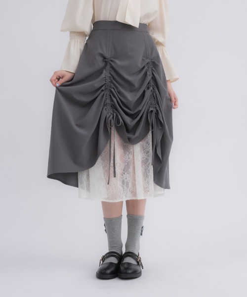 スカート idem lace layered drawstring skirt lace layered drawstring skirt／レースレイヤードドロスト