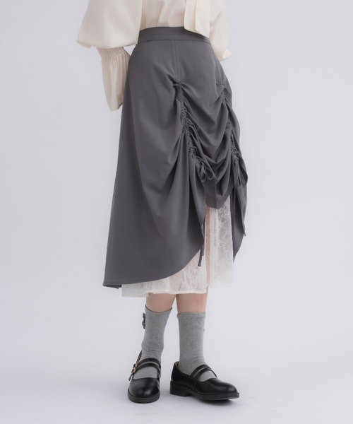 スカート idem lace layered drawstring skirt lace layered drawstring skirt／レースレイヤードドロスト