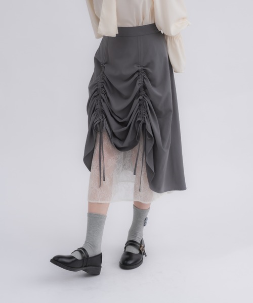 スカート idem lace layered drawstring skirt lace layered drawstring skirt／レースレイヤードドロスト