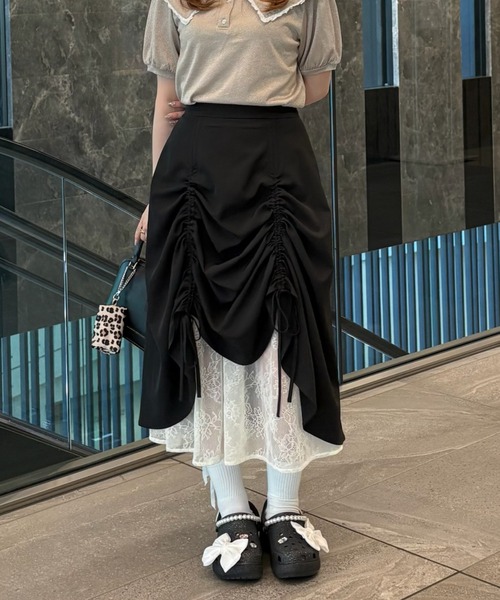 スカート idem lace layered drawstring skirt lace layered drawstring skirt／レースレイヤードドロスト