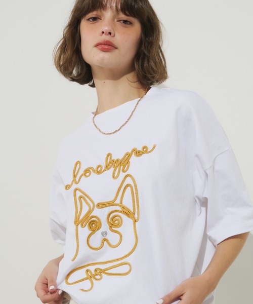 Unitage（ユニテージ）の「コード刺繍ワンニャンTEE（Tシャツ/カットソー・レディース・ネイビー/ホワイト・FREE）」の6枚目の写真