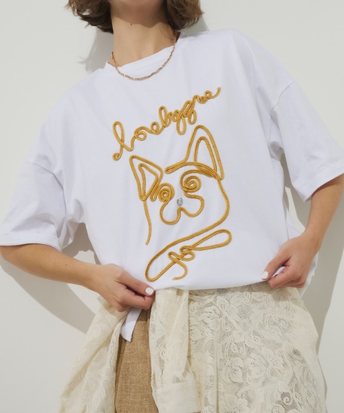 Unitage（ユニテージ）の「コード刺繍ワンニャンTEE（Tシャツ/カットソー・レディース・ネイビー/ホワイト・FREE）」の7枚目の写真