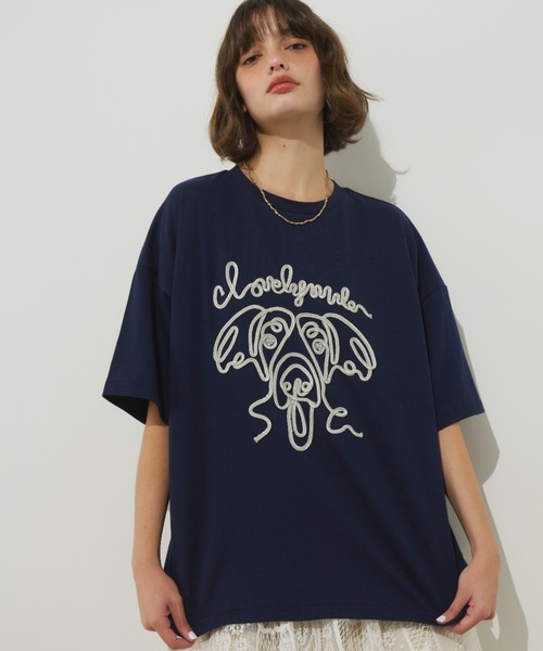 Unitage（ユニテージ）の「コード刺繍ワンニャンTEE（Tシャツ/カットソー・レディース・ネイビー/ホワイト・FREE）」の13枚目の写真