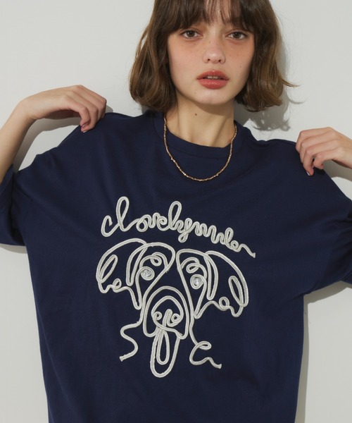 Unitage（ユニテージ）の「コード刺繍ワンニャンTEE（Tシャツ/カットソー・レディース・ネイビー/ホワイト・FREE）」の12枚目の写真