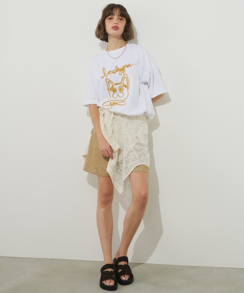 Unitage（ユニテージ）の「コード刺繍ワンニャンTEE（Tシャツ/カットソー・レディース・ネイビー/ホワイト・FREE）」の9枚目の写真