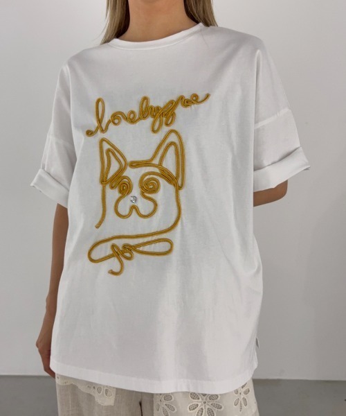 Unitage（ユニテージ）の「コード刺繍ワンニャンTEE（Tシャツ/カットソー・レディース・ネイビー/ホワイト・FREE）」の22枚目の写真