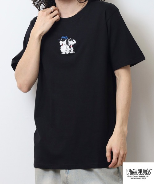 PEANUTS（ピーナッツ）の「PEANUTS JOE COOL柄 ワンポイントサガラ刺繍 天竺半袖Tシャツ（Tシャツ/カットソー・メンズ・ライトパープル/グレイッシュベージュ/ブラック・M/L/LL）」の10枚目の写真
