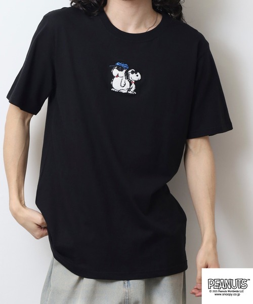 PEANUTS（ピーナッツ）の「PEANUTS JOE COOL柄 ワンポイントサガラ刺繍 天竺半袖Tシャツ（Tシャツ/カットソー・メンズ・ライトパープル/グレイッシュベージュ/ブラック・M/L/LL）」の11枚目の写真