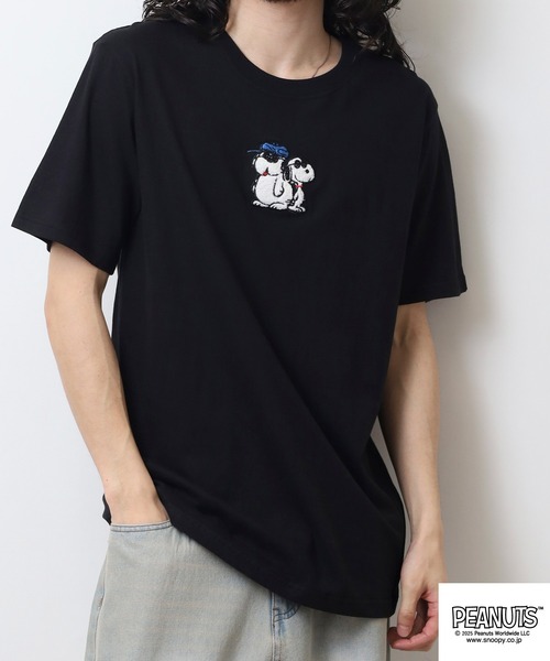 PEANUTS（ピーナッツ）の「PEANUTS JOE COOL柄 ワンポイントサガラ刺繍 天竺半袖Tシャツ（Tシャツ/カットソー・メンズ・ライトパープル/グレイッシュベージュ/ブラック・M/L/LL）」の12枚目の写真