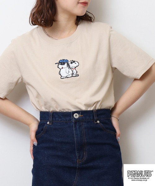 PEANUTS（ピーナッツ）の「PEANUTS JOE COOL柄 ワンポイントサガラ刺繍 天竺半袖Tシャツ（Tシャツ/カットソー・メンズ・ライトパープル/グレイッシュベージュ/ブラック・M/L/LL）」の8枚目の写真