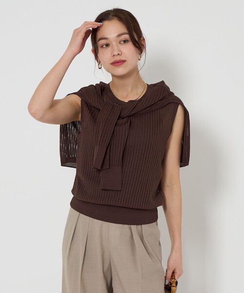 green label relaxing（グリーンレーベルリラクシング）の「シャーリー ハリヌキ フレンチスリーブ プルオーバー ニット -ウォッシャブル-（ニット/セーター・レディース・ブラック/ホワイト/ダークブラウン/コバルトブルー・FREE）」の4枚目の写真