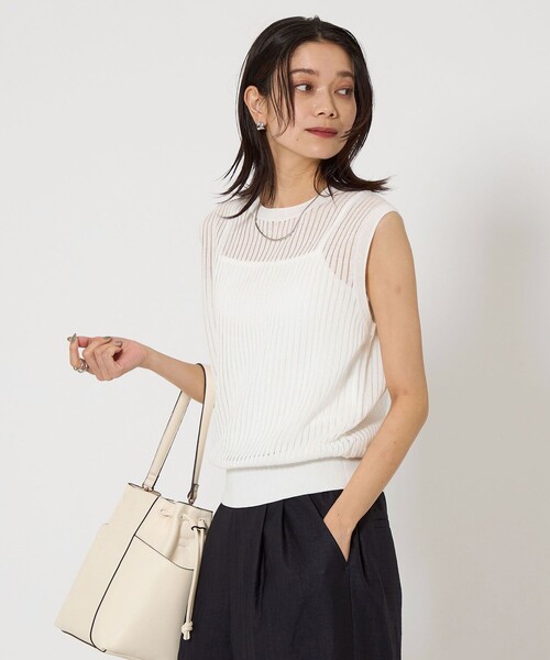 green label relaxing（グリーンレーベルリラクシング）の「シャーリー ハリヌキ フレンチスリーブ プルオーバー ニット -ウォッシャブル-（ニット/セーター・レディース・ブラック/ホワイト/ダークブラウン/コバルトブルー・FREE）」の2枚目の写真