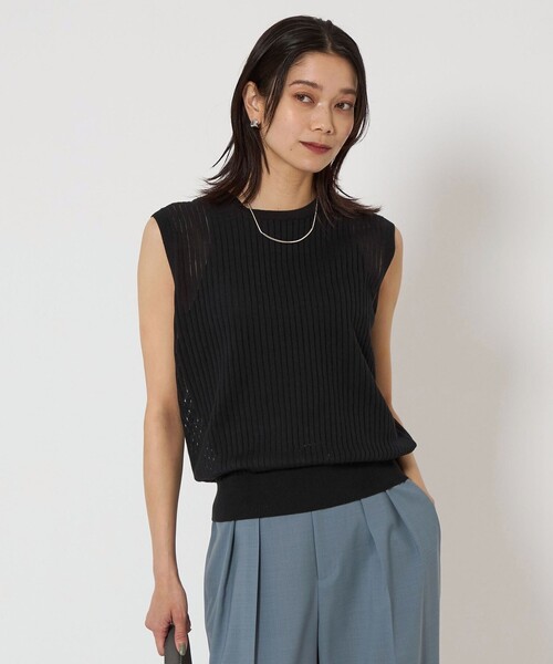 green label relaxing（グリーンレーベルリラクシング）の「シャーリー ハリヌキ フレンチスリーブ プルオーバー ニット -ウォッシャブル-（ニット/セーター・レディース・ブラック/ホワイト/ダークブラウン/コバルトブルー・FREE）」の3枚目の写真