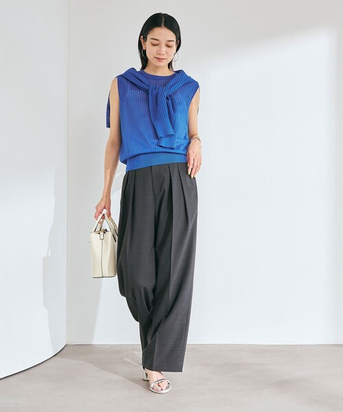 green label relaxing（グリーンレーベルリラクシング）の「シャーリー ハリヌキ フレンチスリーブ プルオーバー ニット -ウォッシャブル-（ニット/セーター・レディース・ブラック/ホワイト/ダークブラウン/コバルトブルー・FREE）」の5枚目の写真