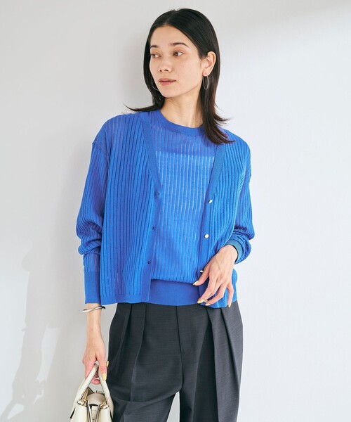 green label relaxing（グリーンレーベルリラクシング）の「シャーリー ハリヌキ フレンチスリーブ プルオーバー ニット -ウォッシャブル-（ニット/セーター・レディース・ブラック/ホワイト/ダークブラウン/コバルトブルー・FREE）」の9枚目の写真