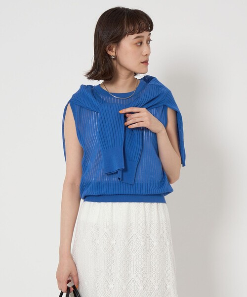 green label relaxing（グリーンレーベルリラクシング）の「シャーリー ハリヌキ フレンチスリーブ プルオーバー ニット -ウォッシャブル-（ニット/セーター・レディース・ブラック/ホワイト/ダークブラウン/コバルトブルー・FREE）」の10枚目の写真