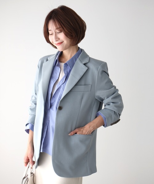 Ehre style(エーレスタイル)の「お尻が隠れるお仕事に最適定番ジャケット(テーラードジャケット・レディース・チャコールグレー/ブルー/アイボリー/ブラック・FREE)」の7枚目の写真
