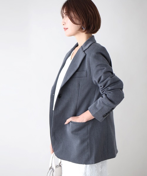 Ehre style(エーレスタイル)の「お尻が隠れるお仕事に最適定番ジャケット(テーラードジャケット・レディース・チャコールグレー/ブルー/アイボリー/ブラック・FREE)」の9枚目の写真