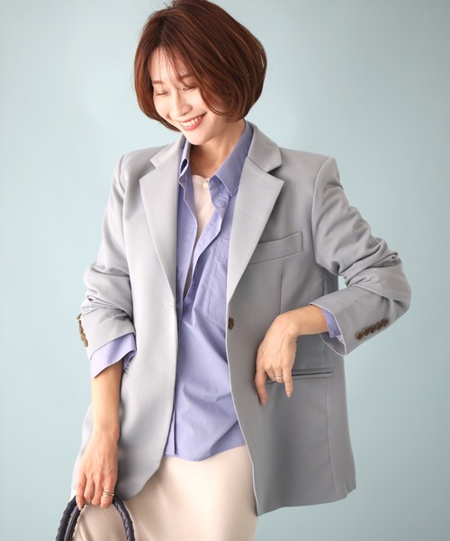 Ehre style(エーレスタイル)の「お尻が隠れるお仕事に最適定番ジャケット(テーラードジャケット・レディース・チャコールグレー/ブルー/アイボリー/ブラック・FREE)」の17枚目の写真
