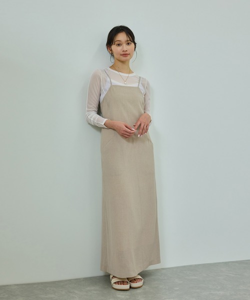 ROPE'(ロペ)の「【WEB・一部店舗限定】リネンライクキャミソールワンピース/洗える(ワンピース・レディース・ベージュ系その他2/グレー・FREE)」の8枚目の写真