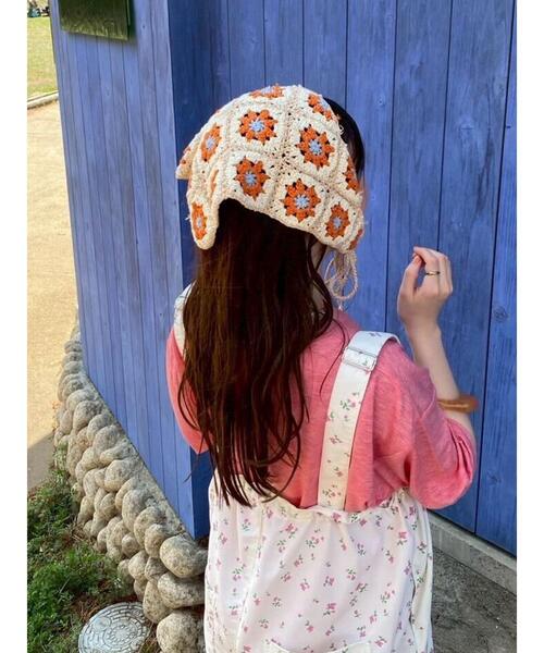 ehka sopo（エヘカソポ）の「花柄バブーシュカ（ハット・レディース・ミント/ブラック/キナリ/モカ・F）」の2枚目の写真