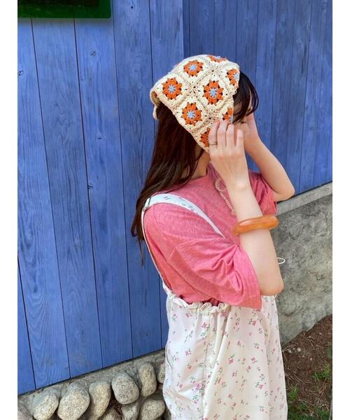 ehka sopo（エヘカソポ）の「花柄バブーシュカ（ハット・レディース・ミント/ブラック/キナリ/モカ・F）」の11枚目の写真